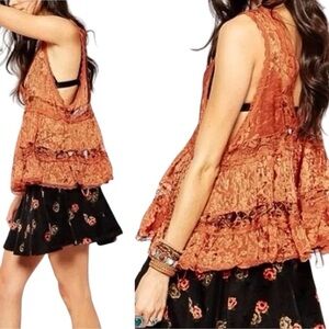 Free People! Intimately Trapeze Tunic Lace Top in Copper NWT!